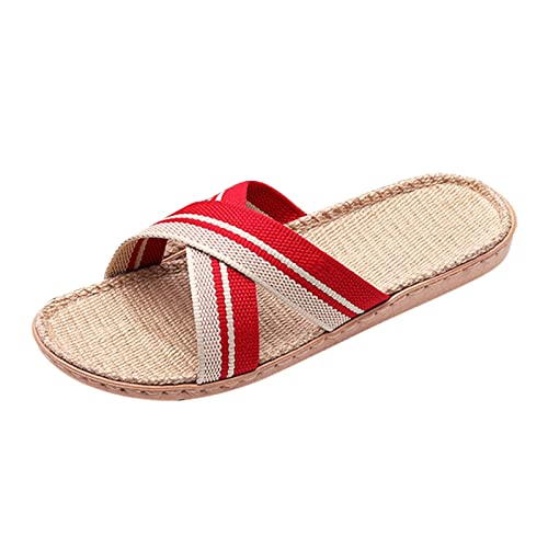 Schuhe Damen 97 Hausschuhe für Damen Herren Leinenschuhe Damen Sommer Haushalt Strand Hausschuhe Sandalen Bodenschuhe Rutschen Online Shop Schuhe Damen (Red, 35) von 205