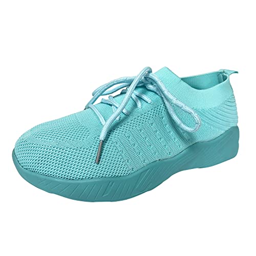 Schuhe Damen Blau Damenmode, einfarbig, Mesh, atmungsaktiv, runde Zehen, Schnürung, niedrige, Flache Turnschuhe Damen Schuhe Keilabsatz Winter (Blue, 36) von 205