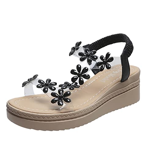 Schuhe Für Damen Damenmode Sommer Transparente Riemen Keilabsatz Elastische Lässige Römische Sandalen Natural World Schuhe Damen Schwarz Sport Badeanzug Mädchen (Black, 36) von 205