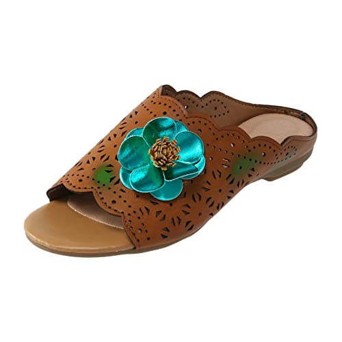 Schwarze Schuhe Damen Elegant Mode Sommer Frauen Hausschuhe hohle atmungsaktive Blumen ethnischen Stil flach lässig Schuhe Damen Lissabon (Green, 38) von 205