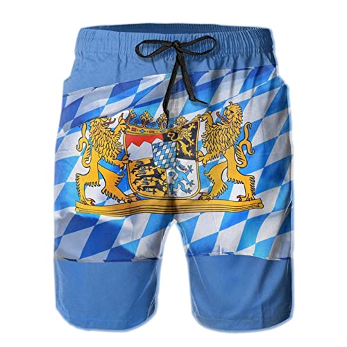 208 Bayern Bayerische Flagge Herren Badehose Schnelltrocknend Trainingshose Freizeit Kurze Hose Mit Mesh Futter Sweatpants XXL von 208