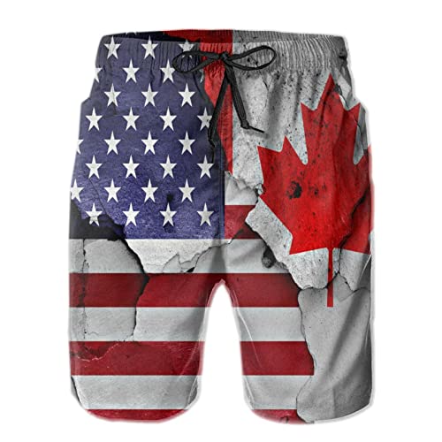 208 Fahnen Usa Kanada Rissige Wand Herren Freizeithose Schnelltrocknend Sporthose Lässige Strandshorts Freizeit Trainingshose M von 208