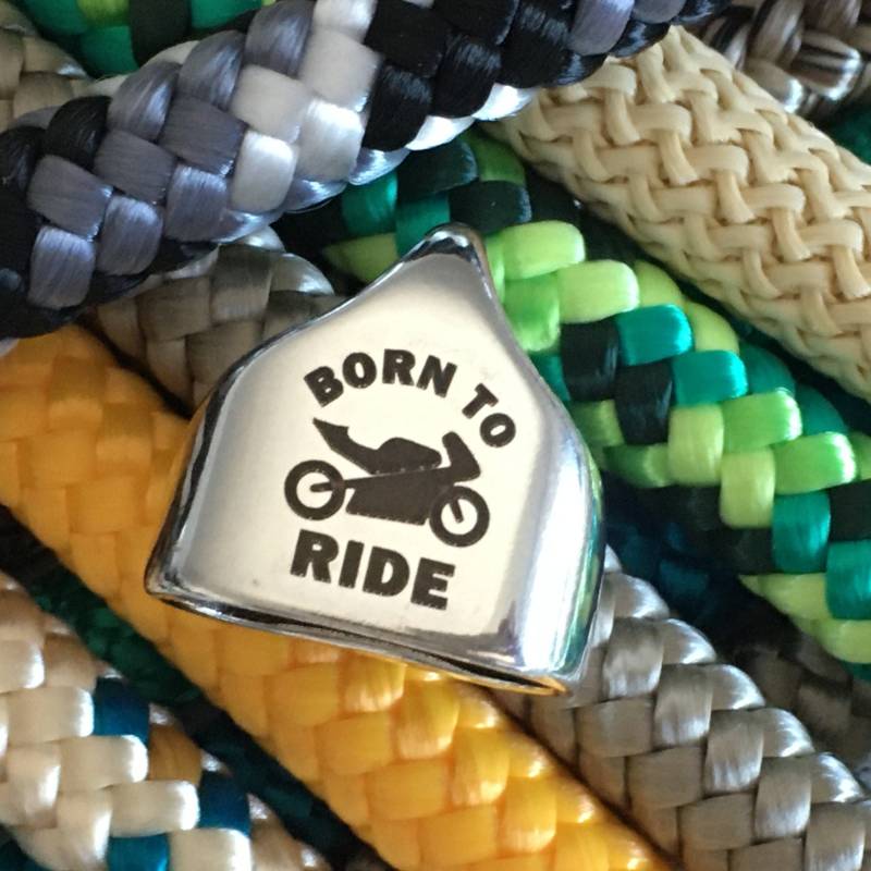 Schlüsselanhänger Aus Segelseil Mit Versilberter Endkappe Gravur "Born To Ride", Verschiedene Farben, Segeltau, Maritim, Handgemacht von 20glueckSMomente18