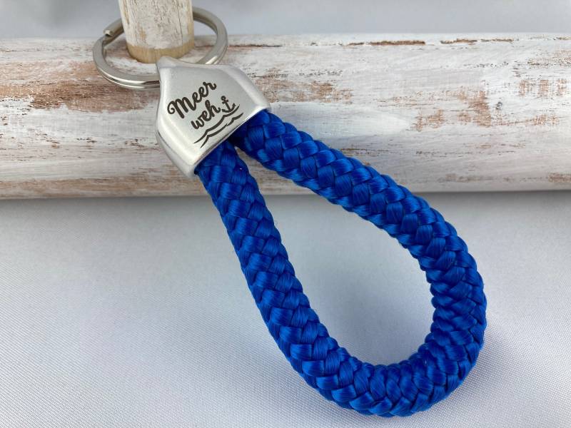 Schlüsselanhänger Aus Segelseil Mit Versilberter Endkappe Gravur "Meerweh", Blau von 20glueckSMomente18