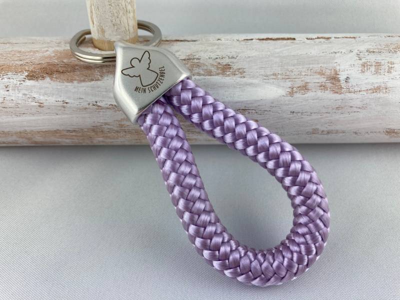 Schlüsselanhänger Aus Segelseil Mit Versilberter Endkappe Gravur "Mein Schutzengel", Flieder, Weihnachten, Geburtstag, Führerschein von 20glueckSMomente18