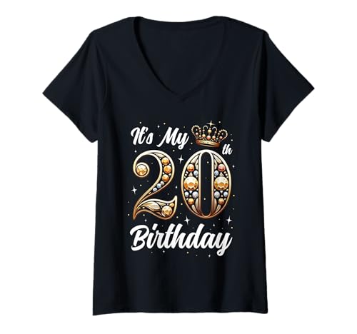 Damen It's My 20th Birthday Graphic Zitat Funny Celebration Bday T-Shirt mit V-Ausschnitt Damen It's My 20th Birthday Graphic Zitat Funny Celebration Bday T-Shirt mit V-Ausschnitt von 20th Birthday Gifts Celebration Party Men Women