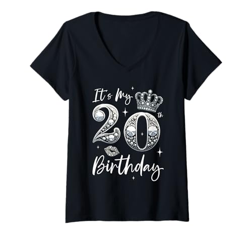 Damen It's My 20th Birthday Graphic Zitat Funny Celebration Bday T-Shirt mit V-Ausschnitt Damen It's My 20th Birthday Graphic Zitat Funny Celebration Bday T-Shirt mit V-Ausschnitt von 20th Birthday Gifts Celebration Party Men Women