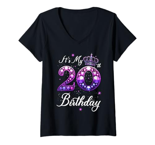 Damen It's My 20th Birthday Graphic Zitat Funny Celebration Bday T-Shirt mit V-Ausschnitt Damen It's My 20th Birthday Graphic Zitat Funny Celebration Bday T-Shirt mit V-Ausschnitt von 20th Birthday Gifts Celebration Party Men Women