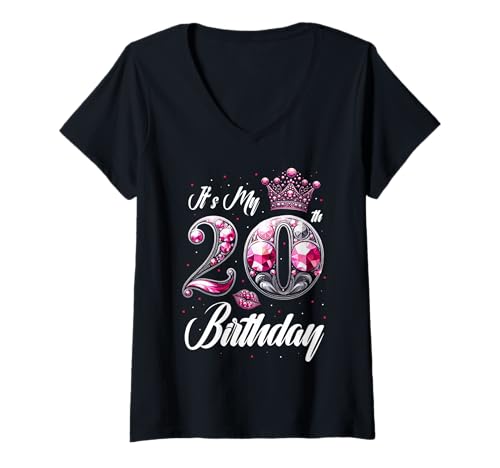 Damen It's My 20th Birthday Party Zitat Jungen Mädchen Geburtstag Party T-Shirt mit V-Ausschnitt Damen It's My 20th Birthday Party Zitat Jungen Mädchen Geburtstag Party T-Shirt mit V-Ausschnitt von 20th Birthday Gifts Celebration Party Men Women