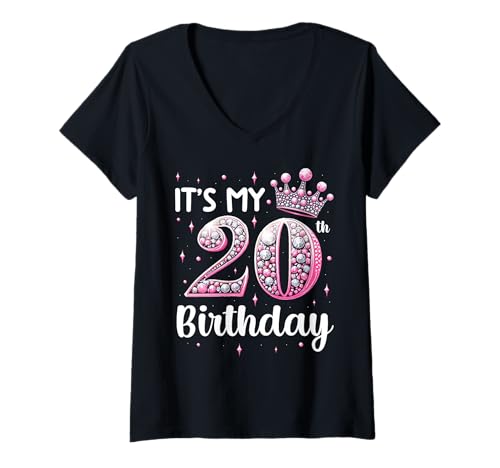 Damen It's My 20th Birthday Party Zitat Jungen Mädchen Geburtstag Party T-Shirt mit V-Ausschnitt Damen It's My 20th Birthday Party Zitat Jungen Mädchen Geburtstag Party T-Shirt mit V-Ausschnitt von 20th Birthday Gifts Celebration Party Men Women