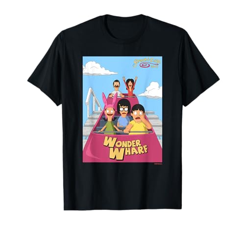 20th Century Television Bob’s Burgers Movie Wonder Wharf Roller Coaster T-Shirt für Erwachsene und Kinder, Schwarz, Cartoon-Motiv, Kurzarm, V-Ausschnitt, Klein von 20th Century Television