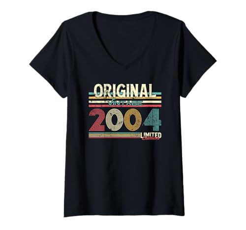 Damen 21. Geburtstag Mann Frau 21 Jahre Vintage 2000 Deko Lustig T-Shirt mit V-Ausschnitt von 21 Jahre Mann Frau Damen Herren Geburtstag