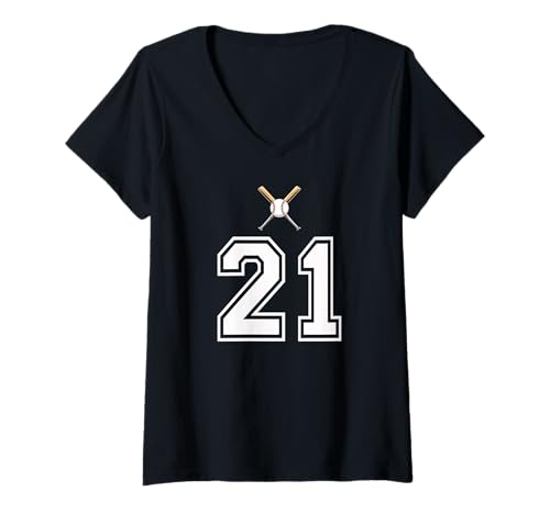 Damen 21 Nummer Baseball Style Vintage Weiß T-Shirt mit V-Ausschnitt Damen 21 Nummer Baseball Style Vintage Weiß T-Shirt mit V-Ausschnitt von 21 Nummer Baseball Style Weiß