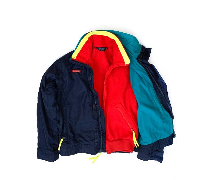 Vintage 80Er Jahrestandel Jacke Mantel Shell Fleece Blau Teal Rot Neon Gelb 3 in 1 Bugaboo von 216vintageModern