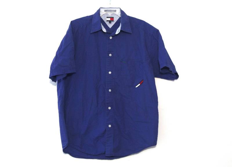 Vintage 90Er Jahre Tommy Hilfiger Hemd Button Down Kurzarm Blau von 216vintageModern