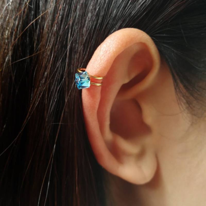 Aquamarin Swarovski Kristall Ohrclip Rose Gold Knorpel Ohrring von 21APRILjewelry