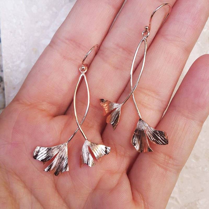 Handgemachte Rose Gold Plated Ginkgo Blatt Ohrringe von 21APRILjewelry