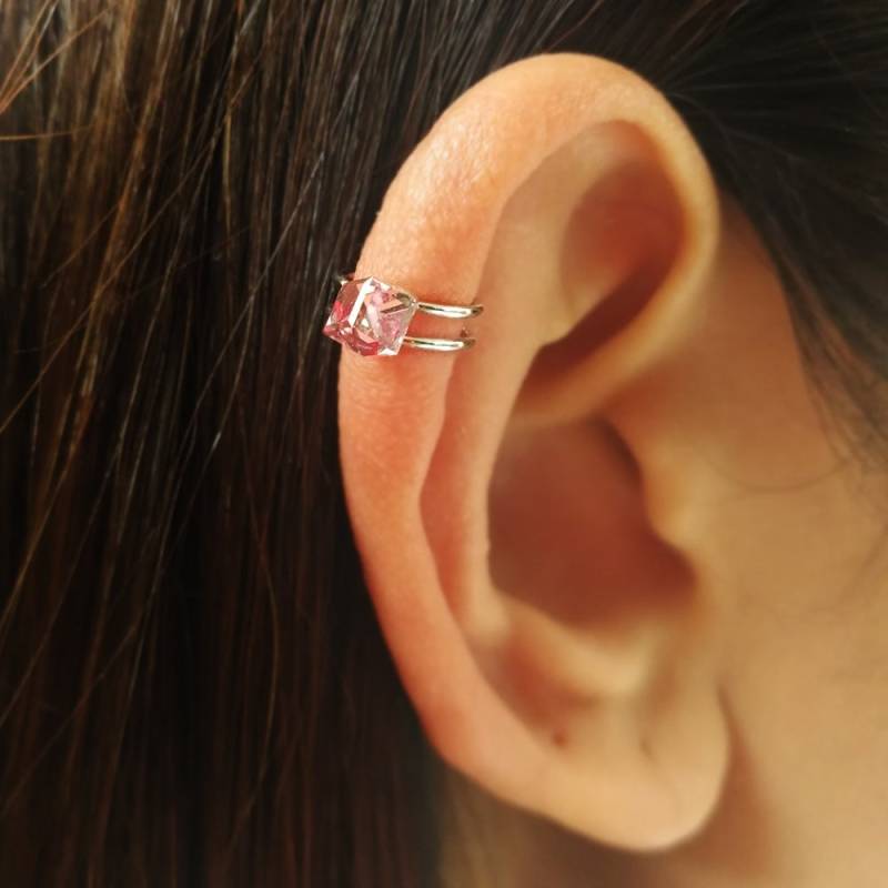 Crystal Knorpel Manschette, Light Rose Swarovski-Kristall, Weißgold Überzogen, Ohrclip, Nicht Piercing Ohrring, Personalisiert, Geburtsstein, Rosa von 21APRILjewelry