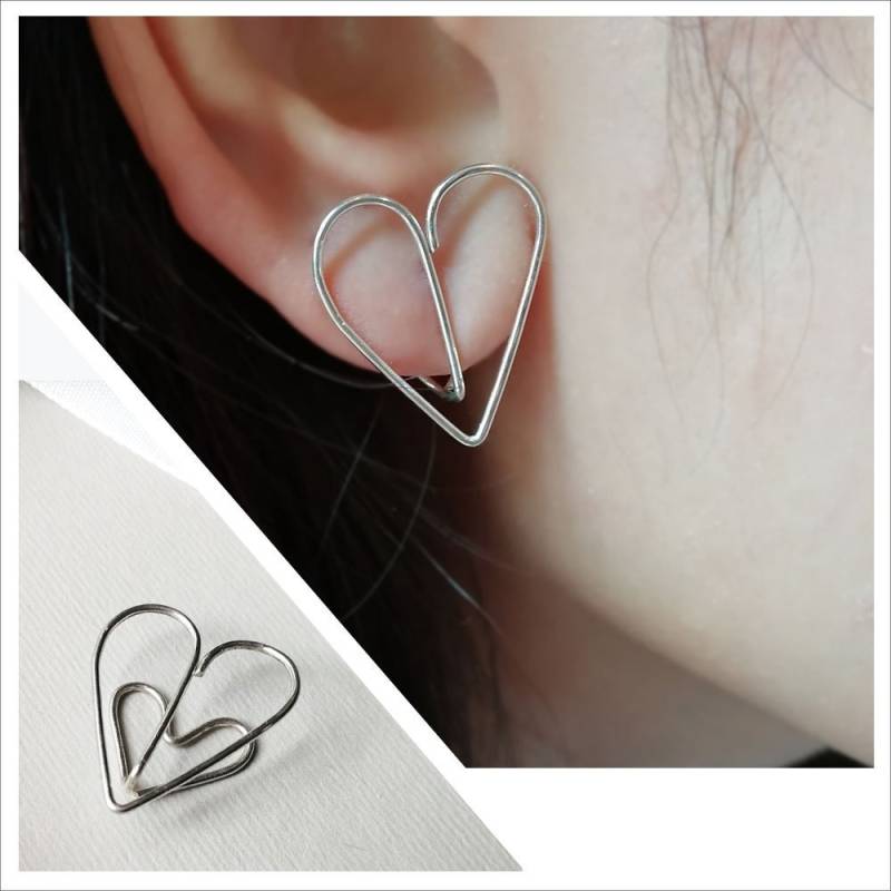 Herz Ohrclips Sterling Silber Minimalist Ohrmanschette von 21APRILjewelry