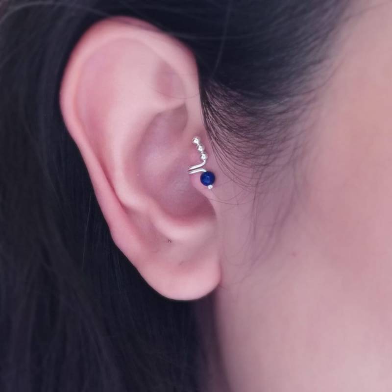 Lapislazuli Tragus Ohrring, Schmuck, Ohrmanschette Kein Piercing, Einzelohrring, Fake Ohrmanschette, Silber Clip, Nicht Durchdringend, Piercing von 21APRILjewelry