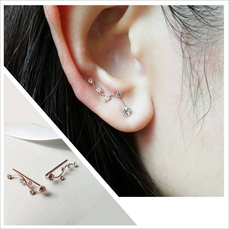 Rose Gold Vergoldete Sterling Silber Diamant Kletterer Ohrringe von 21APRILjewelry