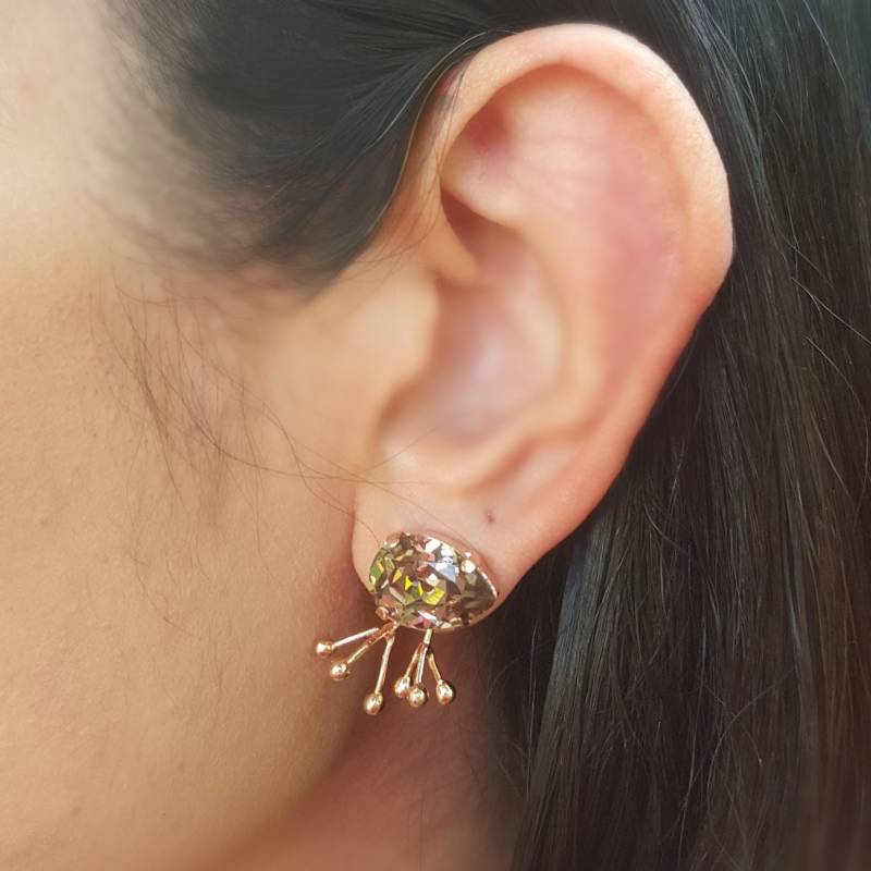 Rosegold Blumen Ohrclips Smoky Topaz Swarovski Kristall von 21APRILjewelry