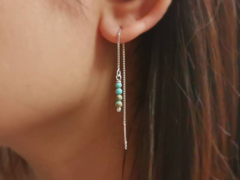 Türkis Threader Ohrringe Sterling Silber Draht Gewickelt Hängeohrringe von 21APRILjewelry