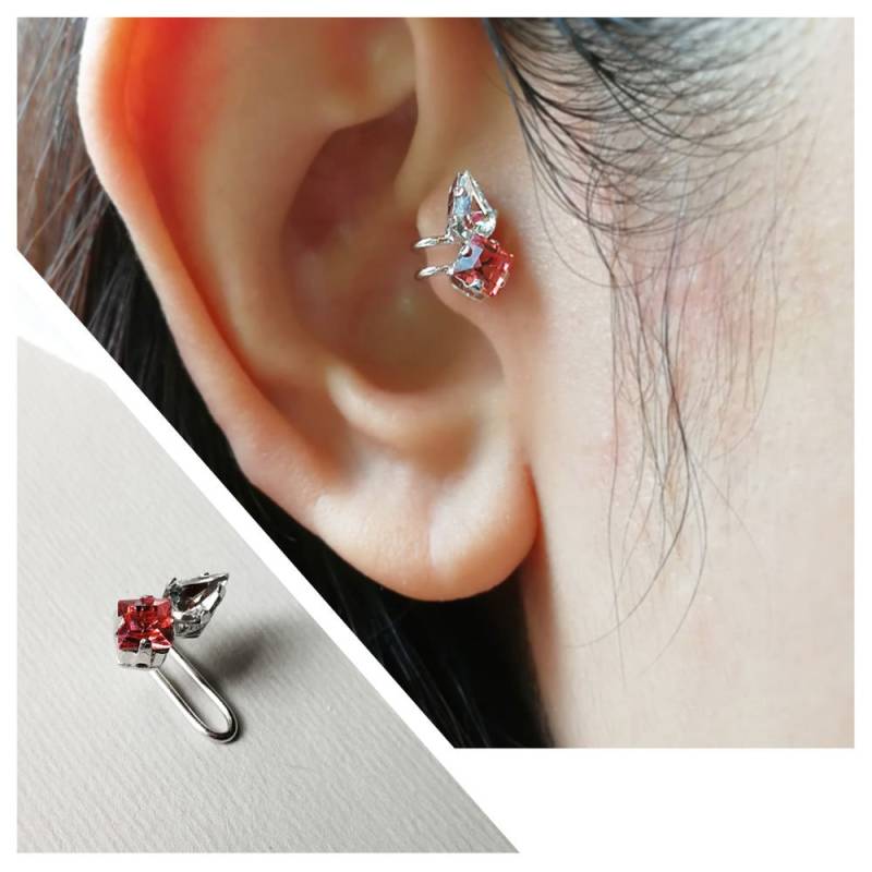 Weißgold Tragus Ear Cuff Swarovski Crystal Knorpel Ohrclip von 21APRILjewelry