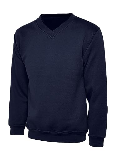 Sweatshirt für Erwachsene und Kinder, V-Ausschnitt, einfarbig, für Mädchen und Jungen, Schule, Büro, marineblau, S von 21Fashion