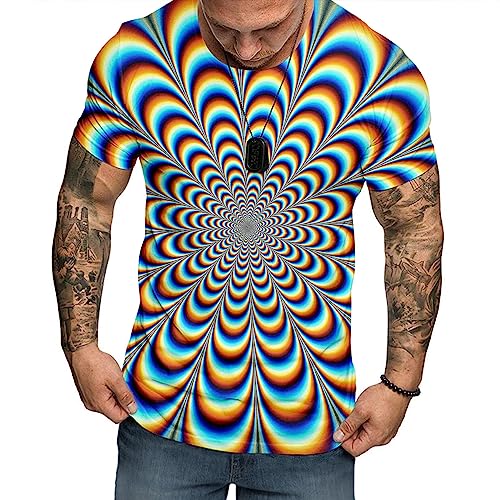 Herren Graphic Optical Illusion T-Shirt Druck Kurzarm Täglich Tops Basic Streetwear Regenbogen - - X-Groß von 21Grams
