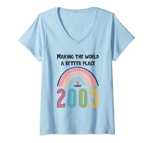 Damen 21. Geburtstag Seit 2003 machen wir die Welt zu einem besseren Ort T-Shirt mit V-Ausschnitt von 21st Birthday Gifts for Women and Men