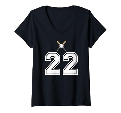 Damen 22 Nummer Baseball Style Vintage Weiß T-Shirt mit V-Ausschnitt Damen 22 Nummer Baseball Style Vintage Weiß T-Shirt mit V-Ausschnitt von 22 Nummer Baseball Style Weiß