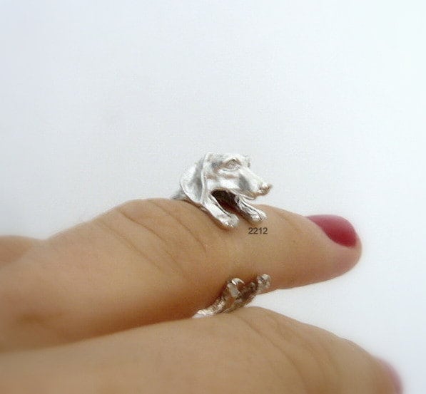 Dackel Sterling Silber Hundering, Süß, Hund Ring Damen, Verstellbar, Hunde, Ring Schmuck, Wickelring Größe, Schwer Groß, Geschenkidee von 2212jewelry