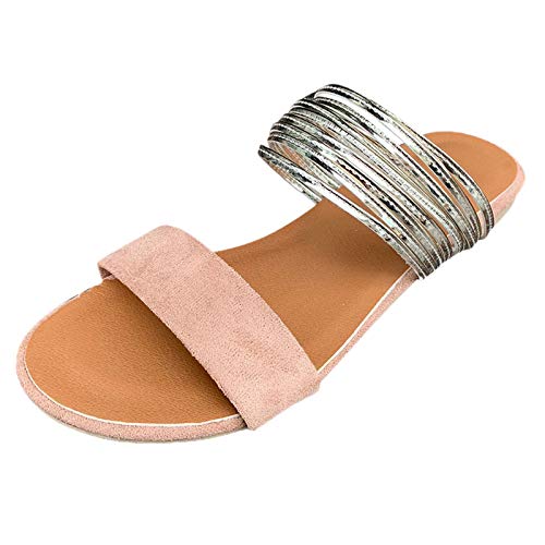 Bots Damen Schuhe Outdoor Mode Schuhe Dekoration Hausschuhe Frauen Metall Casual Flache Vintage Strand Damen Sandalen Damen Schuhe Sommer Sandalen Schwarz (Beige, 39.5) von 222