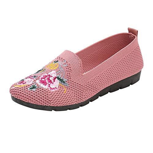 Schuhe Mit Damen Atmungsaktive Runde Zehen Schuhe Slip on beiläufige Keile Single Mesh Frauen Frauen Freizeitschuhe Schuhe Damen Weite G (Pink, 37) von 222