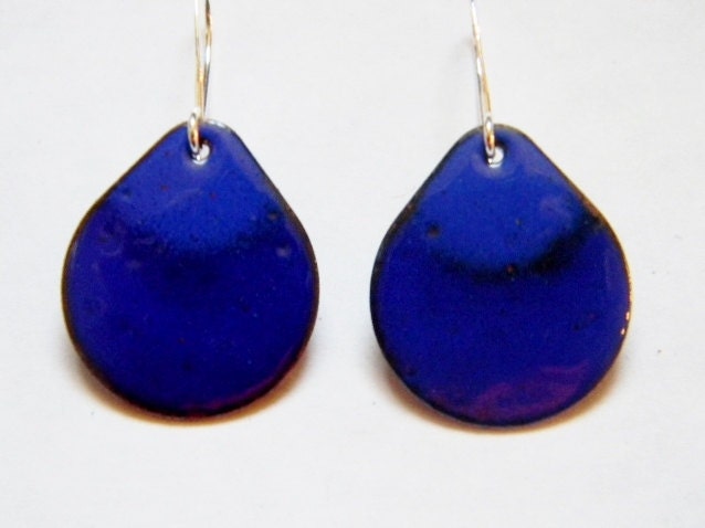 Kobalt Blau Emaille Kupfer Ohrringe, Hypoallergene Ohrhaken von 222Creations