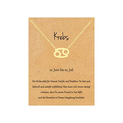 22Baby Anmutige Sternzeichen Halskette | Krebs | Bezaubernder Anhänger | Karte mit Sternzeichen-Charakteristik | Vergoldet | Unisex | Geschenkideen Astrologie Horoskop von 22Baby