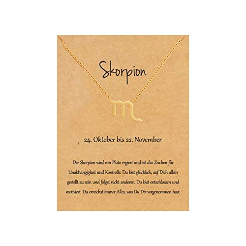 22Baby Anmutige Sternzeichen Halskette | Skorpion | Bezaubernder Anhänger | Karte mit Sternzeichen-Charakteristik | Vergoldet | Unisex | Geschenkideen Astrologie Horoskop von 22Baby