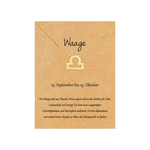 22Baby Anmutige Sternzeichen Halskette | Waage | Karte mit Sternzeichen-Charakteristik | Vergoldet | Kleines Geschenk Freund Freundin | Geschenkideen Astrologie Horoskop von 22Baby