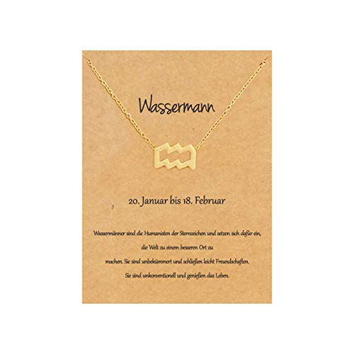 22Baby Anmutige Sternzeichen Halskette | Wassermann | Karte mit Sternzeichen-Charakteristik | Vergoldet | Kleines Geschenk Freund Freundin | Geschenkideen Astrologie Horoskop von 22Baby