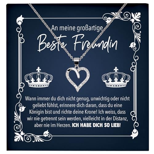 22Feels An Meine Beste Freundin Geschenk, Freundschaft Schmuck Set für Frauen Mädchen BFFS - Echt Silber 925 Herz Halskette mit Karte von 22Feels