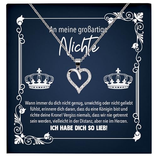 22Feels An Meine Nichte Geschenk 18. Geburtstag, Weihnachten, Abschluss, Schmuck Set für Mädchen und Frauen - Echt Silber 925 Herz Halskette mit Karte von 22Feels