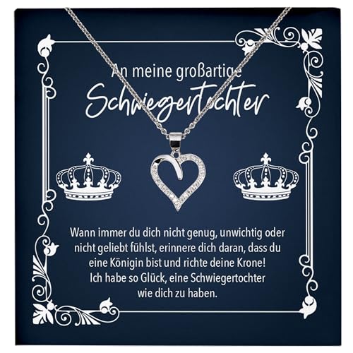 22Feels An Meine Schwiegertochter Geschenk zur Hochzeit, Geburtstag, Schmuck Set Frauen - Echt Silber 925 Herz Halskette mit Karte von 22Feels