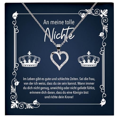 22Feels An meine tolle Nichte Geschenk 18. Geburtstag, Weihnachten, Abschluss, Schmuck Set für Mädchen und Frauen - Echt Silber 925 Herz Halskette mit Karte von 22Feels