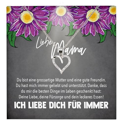 22Feels Beste Mama Geschenk Frauen Schmuck - Silber 925/000 Herz Halskette Damen - Muttertag Geburtstag Weihnachten Idee von Tochter Sohn an Mutter Eltern Familie - Karte Premium Licht Etui von 22Feels