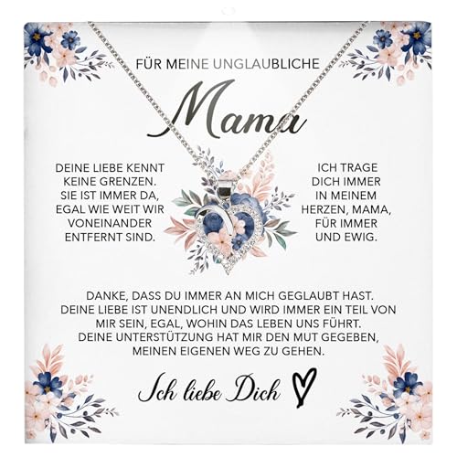 22Feels Beste Mama Geschenk Frauen Schmuck - Silber 925/000 Herz Halskette Damen - Muttertag Geburtstag Weihnachten Idee von Tochter Sohn an Mutter Eltern Familie - Karte Premium Licht Etui von 22Feels
