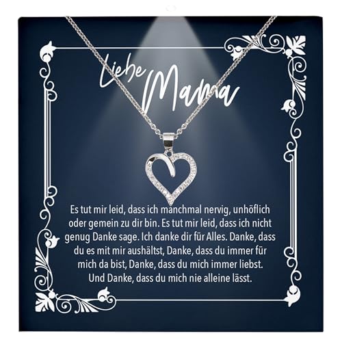 22Feels Beste Mama Geschenk Frauen Schmuck - Silber 925/000 Herz Halskette Damen - Muttertag Geburtstag Weihnachten Idee von Tochter Sohn an Mutter Eltern Familie - Karte Premium Licht Etui von 22Feels