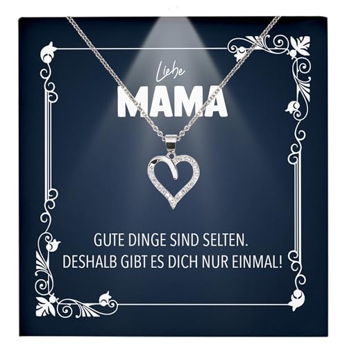 22Feels Beste Mama Geschenk Frauen Schmuck - Silber 925/000 Herz Halskette Damen - Muttertag Geburtstag Weihnachten Idee von Tochter Sohn an Mutter Eltern Familie - Karte Premium Licht Etui von 22Feels