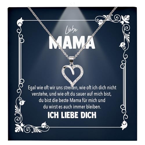 22Feels Beste Mama Geschenk Frauen Schmuck - Silber 925/000 Herz Halskette Damen - Muttertag Geburtstag Weihnachten Idee von Tochter Sohn an Mutter Eltern Familie - Karte Premium Licht Etui von 22Feels