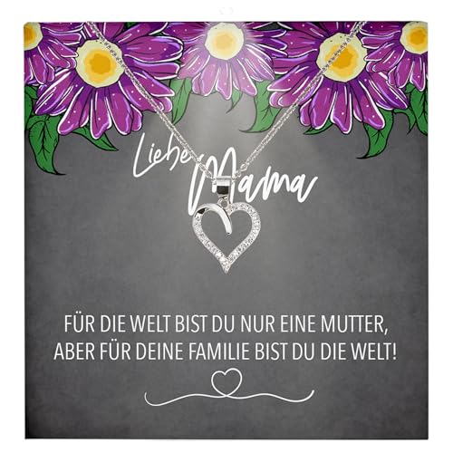 22Feels Beste Mama Geschenk Frauen Schmuck - Silber 925/000 Herz Halskette Damen - Muttertag Geburtstag Weihnachten Idee von Tochter Sohn an Mutter Eltern Familie - Karte Premium Licht Etui von 22Feels